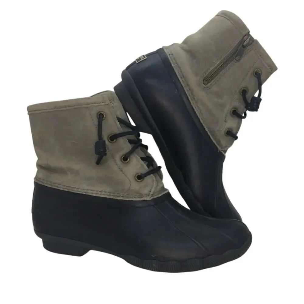 Sperry Womens Pre-owned Saltwater Cove Black/Gray Zippered Boots - sz. 7 1/2M